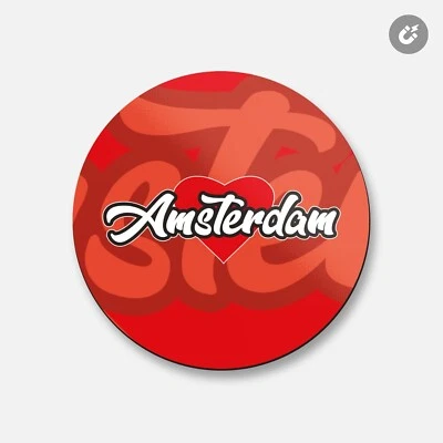 Amsterdam City Países Bajos Eslogan Corazón Amor | Imán Decorativo Redondo 4"" X 4"" Foto 1 de 2