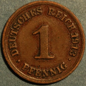 Germany 1 Pfennig 1913 F Wilhelm II KM# 10 - Picture 1 of 2