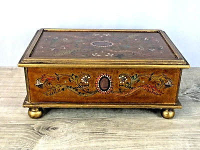 Caja de madera vintage de objetos de valor para joyas de vidrio pintado al revés de Raymisa Co Perú Foto 1 de 4