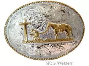 Crumrine Western Mens Buckle Oval Praying Cowboy Silver C1037448 - Picture 1 of 1