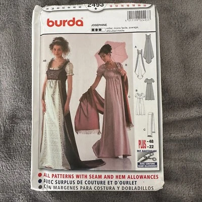 Burda Pattern 2493 Sz 10-22 Empire Waist Gown Train Josephine Costume Cosplay - Image 1 of 4