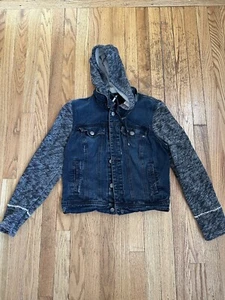 Free People Knit Denim Blend Jacket Black Grey Color Sz M - Picture 1 of 7