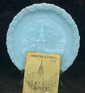 Fenton Blue Milk Glass Christmas in America The Nation's Church Plate #4 1974 - Picture 1 of 14