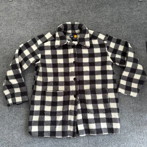 Lee Buffalo Plaid Coat Size L Oversized Fuzzy Cozy Black White Womens Jacket - Picture 1 of 15