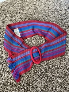 Vintage VTG Liz Claiborne Rainbow Stripes Colorful 100% Cotton Belt Accessory - Picture 1 of 8