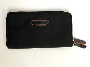 Le Tanneur große Canvas-Geldbörse mit Reißverschluss schwarz orangefarbener Besatz Lederetikett 9-1/2 x 5-1/4 Zoll - Bild 1 von 24