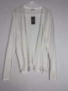 NWT $69 J Jill Cardigan Womens XL White Open Front Linen Blend Lightweight - Picture 1 of 8