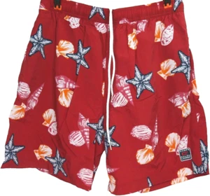 Mens CHAPS Ralph Lauren Board Shorts Swim Trunks Red Seashells Beach Large - Picture 1 of 4