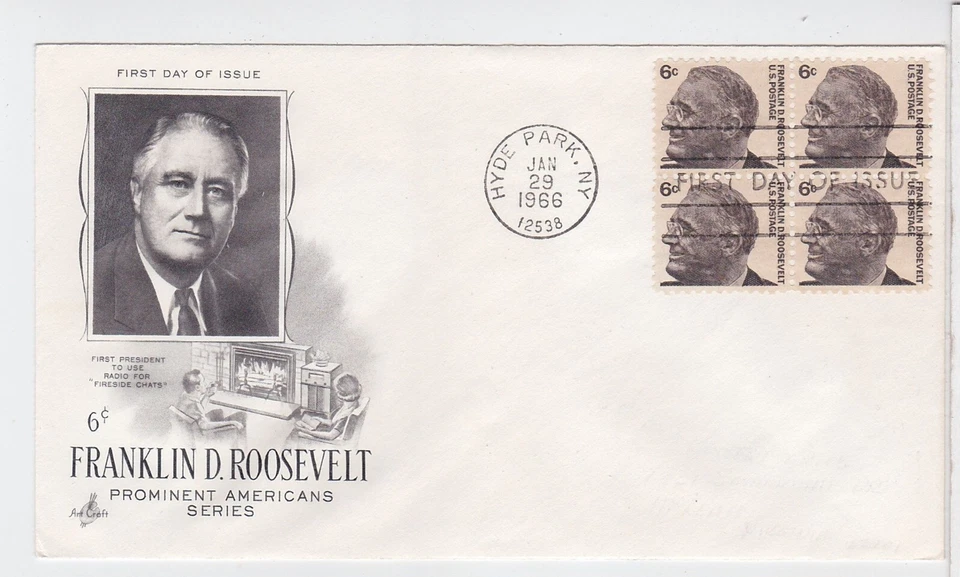 TurtlesTradingPost- Franklin D Roosevelt 6 Cent - 1966 #1128 FDC Artcraft- Block - Image 1 of 1