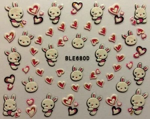 Nail Art 3D Decal Stickers Bunny Hearts Easter Bunny Rabbit Valentines BLE680D - Picture 1 of 2