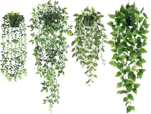 Fake Hanging Plants 4 Pack Artificial Hanging Plants Fake Potted Plants, Hanging - Picture 1 of 12