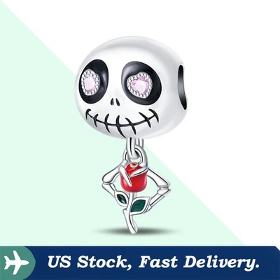 KUNSIR 925 Sterling Silver Charm Halloween Skull Rose Bead Charm for Bracelet - Image 1 of 4