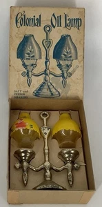 Vintage Colonial Oil Lamp Salt and Pepper Shakers Plastic Gold Fixture Yellow Gl - Picture 1 of 8