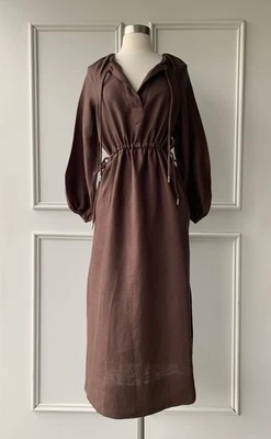 COUNTRY ROAD Maxi Vestido Espresso Detalle Cintura Corbata | TALLA: 14, L | $199 Nuevo Foto 1 de 4