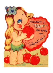 Tarjeta de San Valentín vintage, víspera con manzanas "No podía tentarte" - Imagen 1 de 4
