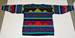 Vintage Pullover im Design Gr. S 80er Jahre Kastenform bunte geometrische Streifen - Bild 1 von 7