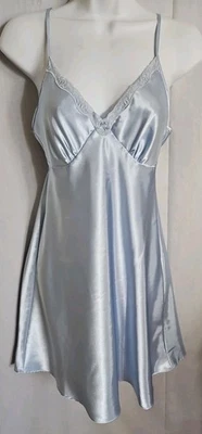 ADONNA Short Gown Lingerie Blue With Lace Satin Nylon Nightgown Retro Size Small - Image 1 of 4