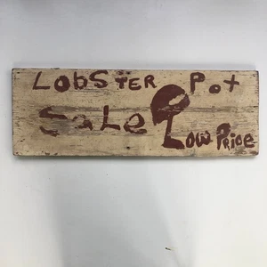 Old Original Paint LOBSTER POT SALE Primitive Wood Sign Antique Hand Painted 27" - Picture 1 of 17
