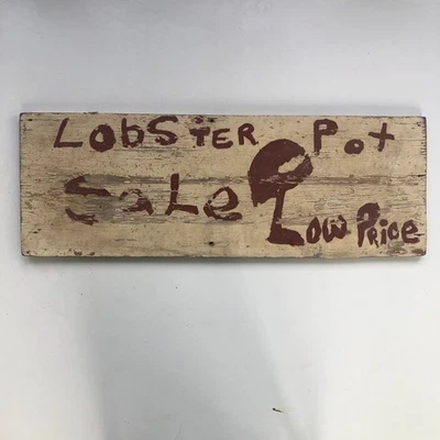 Old Original Paint LOBSTER POT SALE Primitive Wood Sign Antique Hand Painted 27" - Image 1 of 4