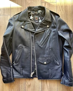 sophnet SCHOTT Navy Black Leather Rider Jacket with Star Dot Inner Design Used - Picture 1 of 8
