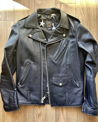 sophnet SCHOTT Navy Black Leather Rider Jacket with Star Dot Inner Design Used - Image 1 of 4