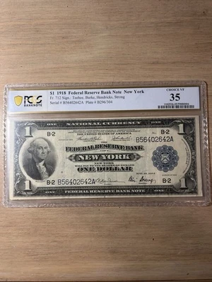 US 1918 $1 FRBN Eagle New York  FR 712 PCGS 35 Ch VF - Image 1 of 4