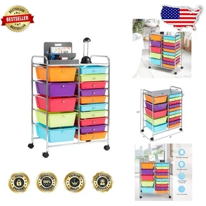 Carro de almacenamiento rodante multicolor de 15 cajones - perfecto para artesanías y suministros de oficina - Imagen 1 de 9