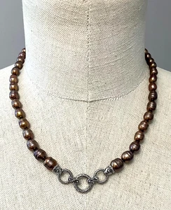 Barbara Bixby Chocolate Pearl & Sterling Silver Enhancer Ring Necklace - Picture 1 of 4