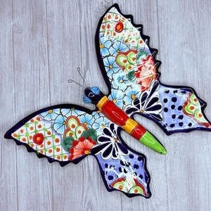 Arte de pared mariposa cerámica mexicana arcilla pintado a mano jardín arte decoraciones - Imagen 1 de 7