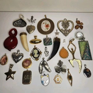 Estate Lot of 29 Pendants Gold, Silver, Brass Tones W/ Crystals, CZ, & Gemstones - Picture 1 of 18