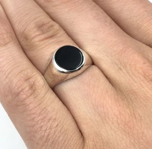 Anillo de plata 925 ónix negro joyería para hombre anillo de sello redondo... - Imagen 1 de 12