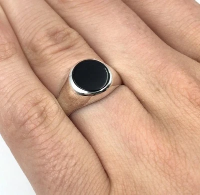 Anillo de plata 925 ónix negro joyería para hombre anillo de sello redondo... - Imagen 1 de 4