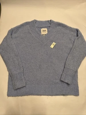 Novo com etiquetas Suéter Feminino Aerie Teddy Boucle Oversized Decote V Azul Claro Tamanho Médio - Imagem 1 de 4