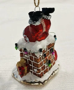 Pottery Barn Mercury Glass SANTA IN CHIMNEY ORNAMENT Christmas Tree Claus DECOR - Picture 1 of 6