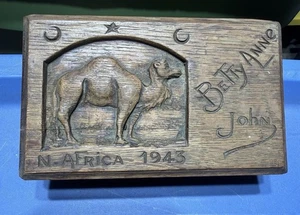 Vintage 1943 Hand Carved Wooden Box North Africa Camel Stars Scene Custom - Picture 1 of 16