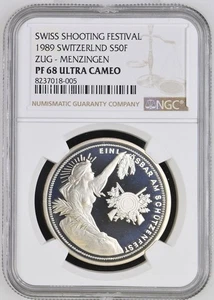Schweiz 50 Franken 1989 Menzingen Schützenfest NGC PF68 ULTRA CAMEO - Bild 1 von 2