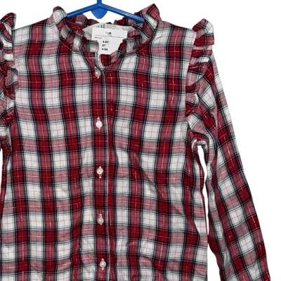 Blusa H&M Niñas Abotonada Volantes Recortada Escote Rojo Blanco Cuadros Talla 5T Foto 1 de 4