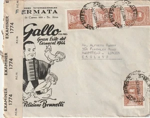 ARGENTINA: Copertina censurata in Inghilterra 1944, Musica, fisarmonica. - Foto 1 di 2