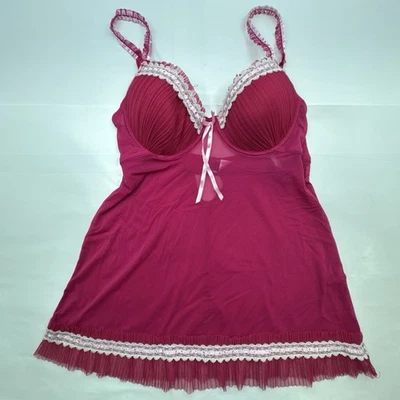 Talla GRANDE Rampage Intimates Rosa Caliente Camisón Peluche Prendas para dormir Borde de encaje Copa B-C Foto 1 de 4