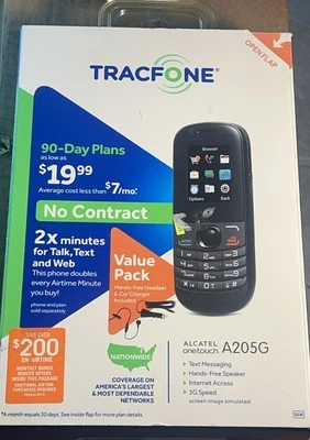 Tracfone Alcatel One Touch A205G Value Pack No Contract Cell Phone NEW In Box - Image 1 of 4