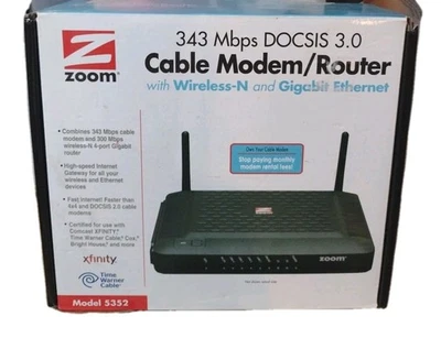 Zoom Docsis 3.0 Cable Modem/Router with Wireless-N and Gigabit Ethernet 5352 - Image 1 of 4