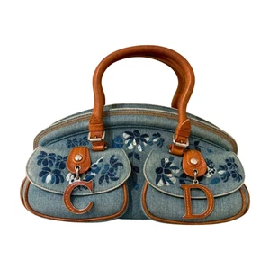 Vintage 2005 Christian Dior Denim Floral Saddle Handbag CD Logo Trotter Auth Bag - Picture 1 of 11