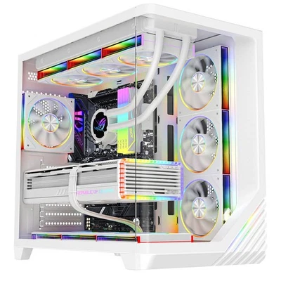 PowerCool ATX Gaming PC Case 4x 120mm ARGB LED Fan Full ATX Tempered Glass White - Image 1 of 4