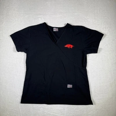 Scrub Zone Black Arkansas Razorbacks V Neck Scrub Top Short Sleeve Large - Image 1 of 4