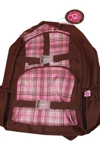 Mädchen Damen rosa braun kariert Schulrucksack Laptoptasche iPod Tasche NEU Neu mit Etikett - Bild 1 von 1