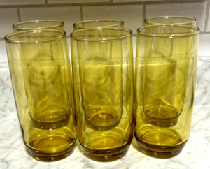 Juego de 6 vasos vintage de vidrio dorado ámbar Libbey lado liso 6" 12 oz - Imagen 1 de 5