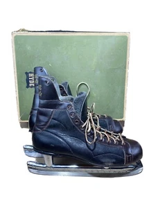 Patín de Hockey sobre Hielo Vintage Hyde Collegiate Negro Marrón Cuero Antiguo Profesional NHL De Colección - Imagen 1 de 12
