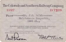 1927 Colorado & Southern Railroad employee pass - Chicago Burlington & Quincy