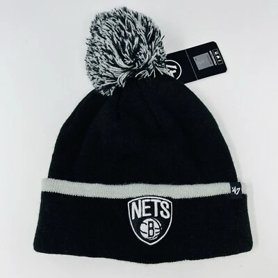 ‘47 Brooklyn Nets Logo Pom Cuffed Beanie Toboggan Knit Winter Hat Cap Mens NEW - Image 1 of 4