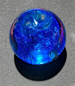 Handblown Dichroic Glass Paperweight - Janet Wolery - PLANET BLUE - 3 1/2” - Picture 1 of 12
